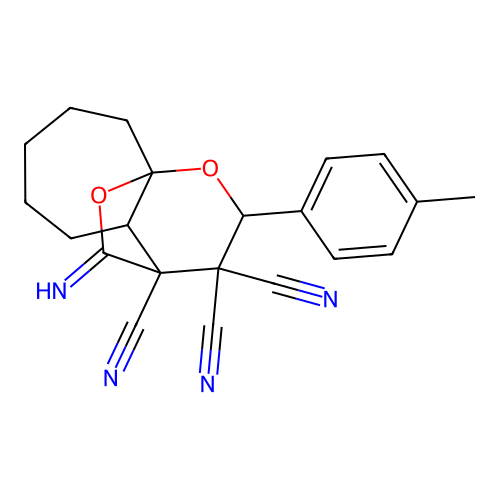 13-Imino-10-p-tolyl-11,12-dioxa-tricyclo[6.3.2.0*1,7*]tridecane-8,9,9-tricarbonitrile structure