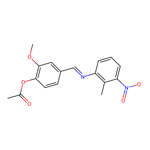 4-[({3-Nitro-2-methylphenyl}imino)methyl]-2-methoxyphenyl acetate structure