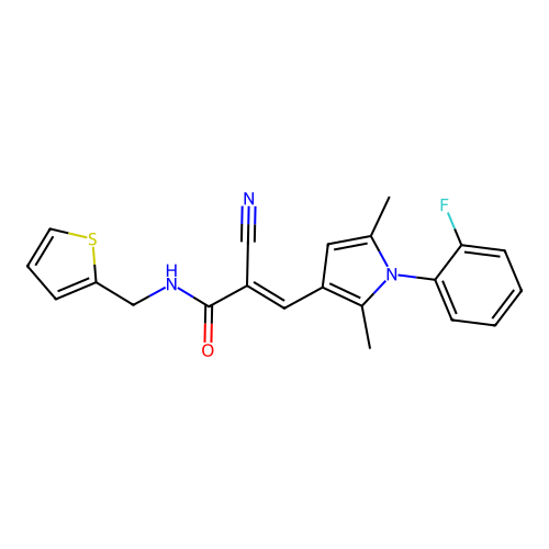 (2E)-2-cyano-3-[1-(2-fluorophenyl)-2,5-dimethyl-1H-pyrrol-3-yl]-N-(thiophen-2-ylmethyl)prop-2-enamide structure