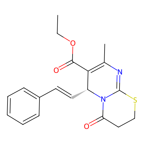 (R)-8-Methyl-4-oxo-6-((E)-styryl)-3,4-dihydro-2H,6H-pyrimido[2,1-b][1,3]thiazine-7-carboxylic acid ethyl  ester structure
