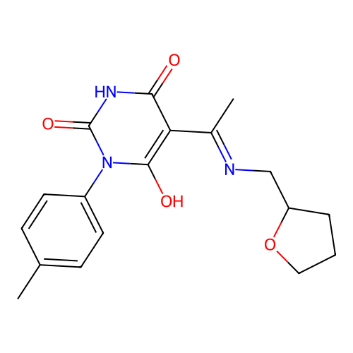 1-(4-methylphenyl)-5-[1-(oxolan-2-ylmethylamino)ethylidene]-1,3-diazinane-2,4,6-trione structure