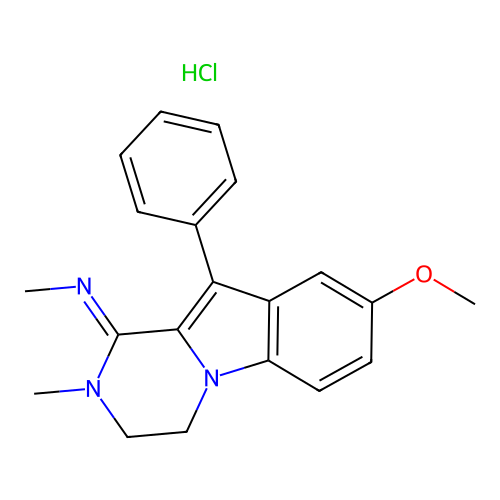 (Z)-N-(8-methoxy-2-methyl-10-phenyl-3,4-dihydropyrazino[1,2-a]indol-1(2H)-ylidene)methanamine hydrochloride structure