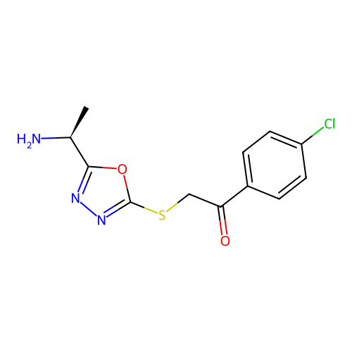 (S)-2-((5-(1-aminoethyl)-1,3,4-oxadiazol-2-yl)thio)-1-(4-chlorophenyl)ethanone structure