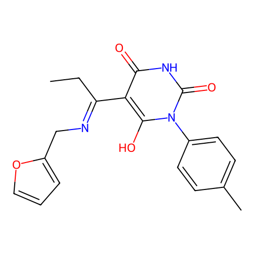 5-[1-(furan-2-ylmethylamino)propylidene]-1-(4-methylphenyl)-1,3-diazinane-2,4,6-trione structure