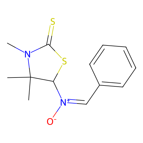 (E)-N-benzylidene-3,4,4-trimethyl-2-thioxothiazolidin-5-amine oxide structure