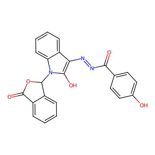 4-hydroxy-N-[[2-oxo-1-(3-oxo-1H-isobenzofuran-1-yl)-3-indolylidene]amino]benzamide structure
