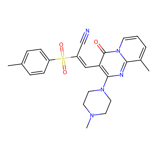 (E)-3-[9-methyl-2-(4-methylpiperazin-1-yl)-4-oxopyrido[1,2-a]pyrimidin-3-yl]-2-(4-methylphenyl)sulfonylprop-2-enenitrile structure