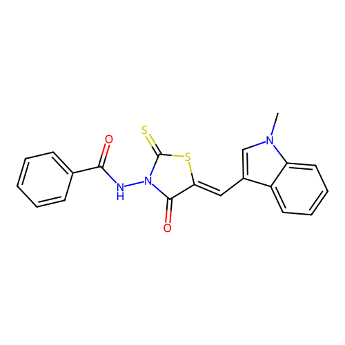 (Z)-N-(5-((1-methyl-1H-indol-3-yl)methylene)-4-oxo-2-thioxothiazolidin-3-yl)benzamide structure