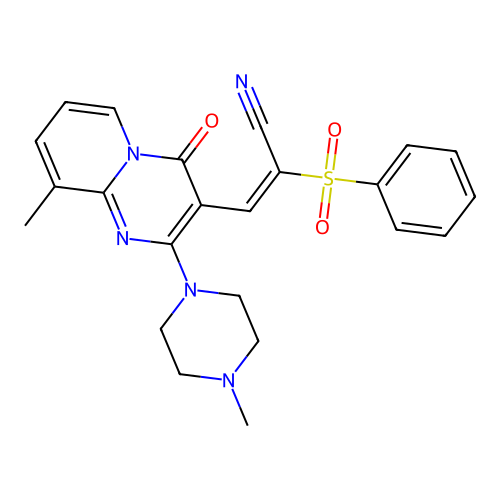 (E)-2-(benzenesulfonyl)-3-[9-methyl-2-(4-methylpiperazin-1-yl)-4-oxopyrido[1,2-a]pyrimidin-3-yl]prop-2-enenitrile structure