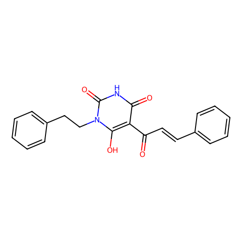 5-cinnamoyl-6-hydroxy-3-phenethylpyrimidine-2,4(1H,3H)-dione structure