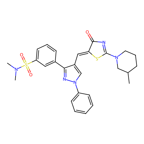(Z)-N,N-dimethyl-3-(4-((2-(3-methylpiperidin-1-yl)-4-oxothiazol-5(4H)-ylidene)methyl)-1-phenyl-1H-pyrazol-3-yl)benzenesulfonamide structure