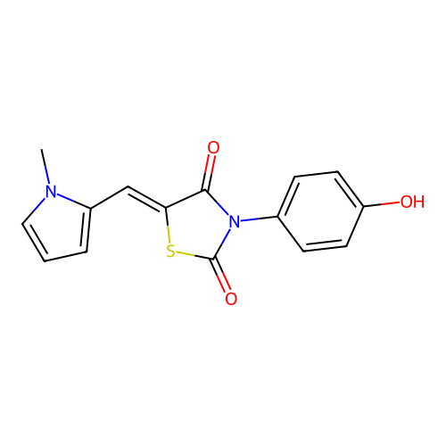(5Z)-3-(4-hydroxyphenyl)-5-[(1-methylpyrrol-2-yl)methylidene]-1,3-thiazolidine-2,4-dione structure