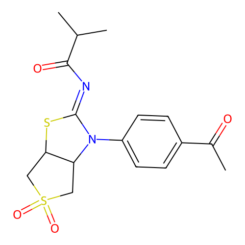 (Z)-N-(3-(4-acetylphenyl)-5,5-dioxidotetrahydrothieno[3,4-d]thiazol-2(3H)-ylidene)isobutyramide structure