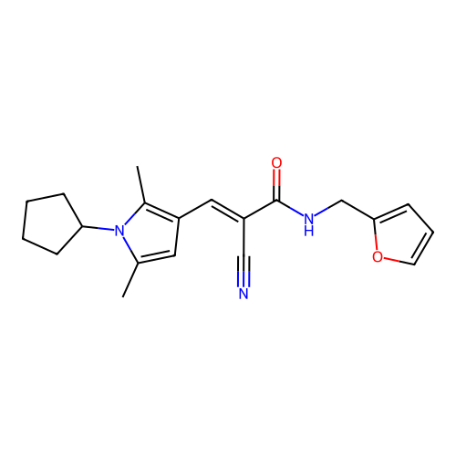 (2E)-2-cyano-3-(1-cyclopentyl-2,5-dimethyl-1H-pyrrol-3-yl)-N-(furan-2-ylmethyl)prop-2-enamide structure
