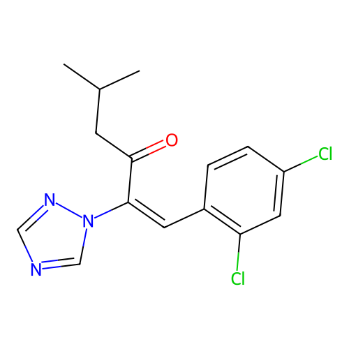 (E)-1-(2,4-dichlorophenyl)-5-methyl-2-(1,2,4-triazol-1-yl)hex-1-en-3-one structure