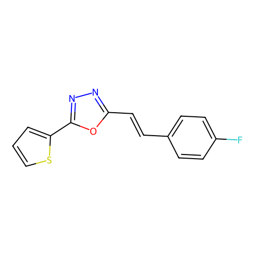 2-[(E)-2-(4-fluorophenyl)ethenyl]-5-thiophen-2-yl-1,3,4-oxadiazole structure