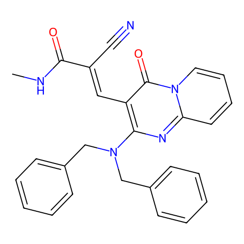 (E)-2-Cyano-3-(2-dibenzylamino-4-oxo-4H-pyrido[1,2-a]pyrimidin-3-yl)-N-methyl-acrylamide structure