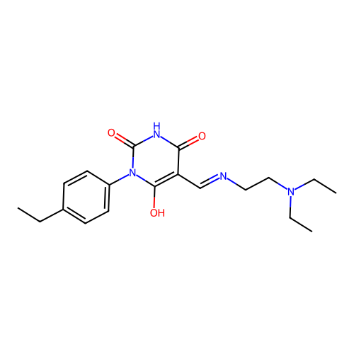 5-[(2-diethylaminoethylamino)methylidene]-1-(4-ethylphenyl)-1,3-diazinane-2,4,6-trione structure