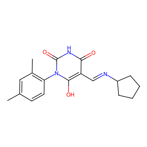 (5E)-5-[(cyclopentylamino)methylidene]-1-(2,4-dimethylphenyl)-1,3-diazinane-2,4,6-trione structure