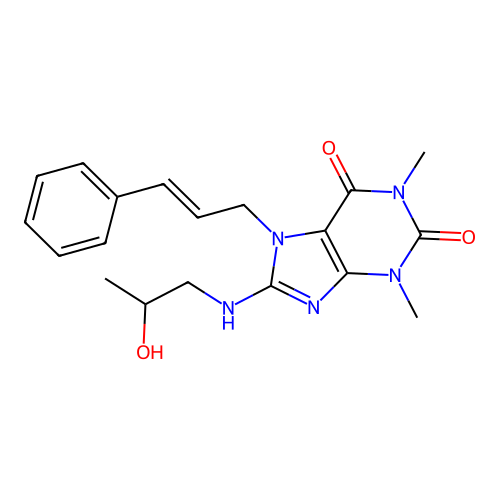 7-cinnamyl-8-((2-hydroxypropyl)amino)-1,3-dimethyl-1H-purine-2,6(3H,7H)-dione structure