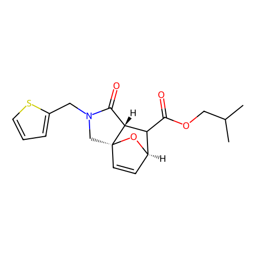 (3aS,6R,7aR)-isobutyl 1-oxo-2-(thiophen-2-ylmethyl)-1,2,3,6,7,7a-hexahydro-3a,6-epoxyisoindole-7-carboxylate structure