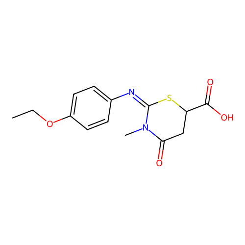 2-[(Z)-4-Ethoxy-phenylimino]-3-methyl-4-oxo-[1,3]thiazinane-6-carboxylic acid structure