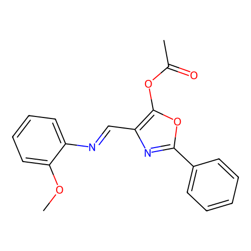 [4-[(2-Methoxyphenyl)iminomethyl]-2-phenyl-1,3-oxazol-5-yl] acetate structure