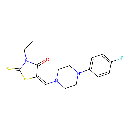 (5E)-3-ethyl-5-{[4-(4-fluorophenyl)piperazin-1-yl]methylidene}-2-thioxo-1,3-thiazolidin-4-one structure