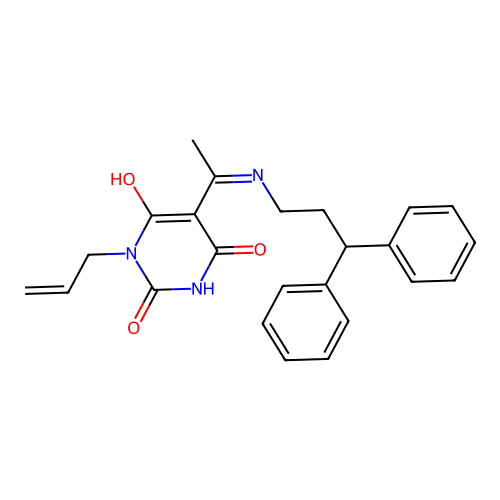 (5E)-5-[1-(3,3-diphenylpropylamino)ethylidene]-1-prop-2-enyl-1,3-diazinane-2,4,6-trione structure