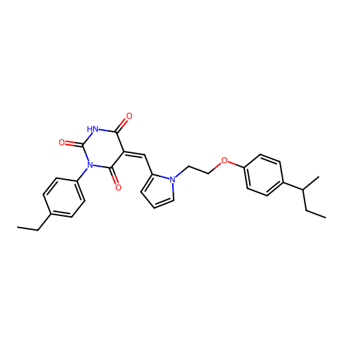 (5Z)-5-[[1-[2-(4-butan-2-ylphenoxy)ethyl]pyrrol-2-yl]methylidene]-1-(4-ethylphenyl)-1,3-diazinane-2,4,6-trione structure