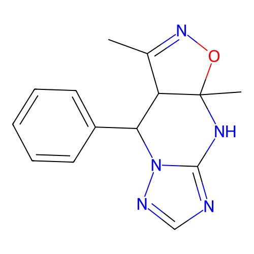 3,9a-dimethyl-4-phenyl-3a,4,9,9a-tetrahydro[1,2]oxazolo[5,4-d][1,2,4]triazolo[1,5-a]pyrimidine structure