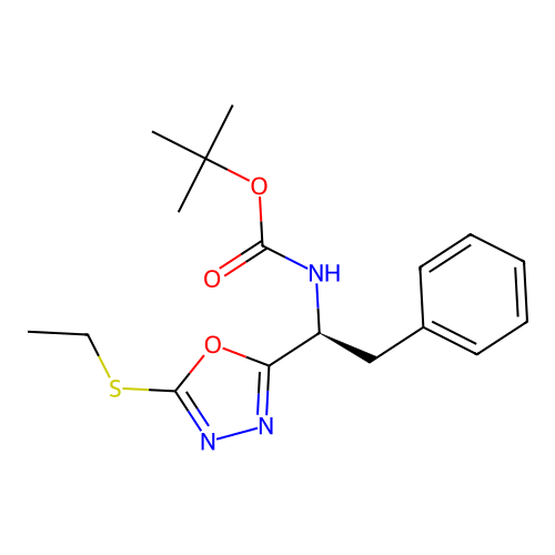 (S)-tert-butyl (1-(5-(ethylthio)-1,3,4-oxadiazol-2-yl)-2-phenylethyl)carbamate structure