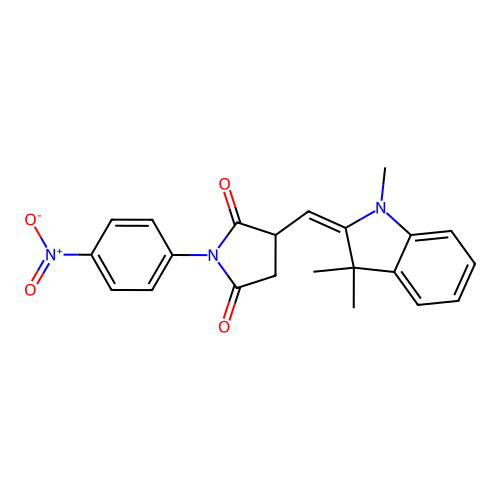 (E)-1-(4-nitrophenyl)-3-((1,3,3-trimethylindolin-2-ylidene)methyl)pyrrolidine-2,5-dione structure