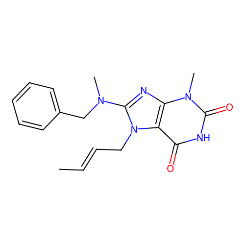 8-[benzyl(methyl)amino]-7-[(E)-but-2-enyl]-3-methylpurine-2,6-dione structure