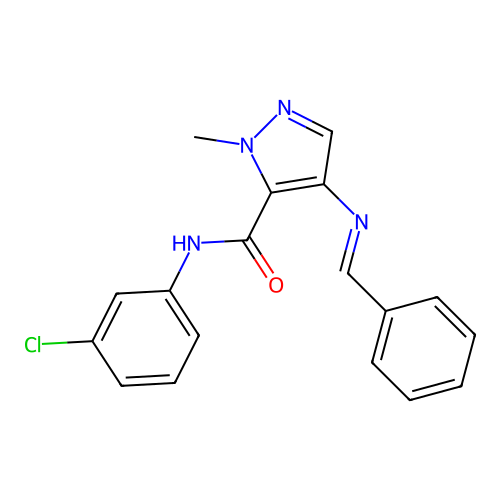 4-(benzylideneamino)-N-(3-chlorophenyl)-2-methylpyrazole-3-carboxamide structure