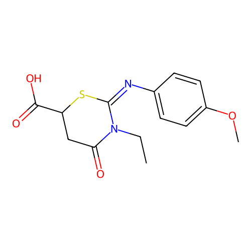 (2Z)-3-ethyl-2-[(4-methoxyphenyl)imino]-4-oxo-1,3-thiazinane-6-carboxylic acid structure