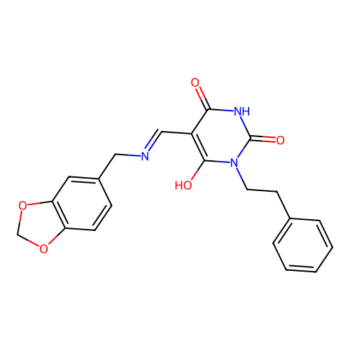 5-[(1,3-benzodioxol-5-ylmethylamino)methylidene]-1-phenethyl-1,3-diazinane-2,4,6-trione structure