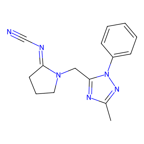 (1-((3-Methyl-1-phenyl-1H-1,2,4-triazol-5-yl)methyl)-2-pyrrolidinylidene)cyanamide structure