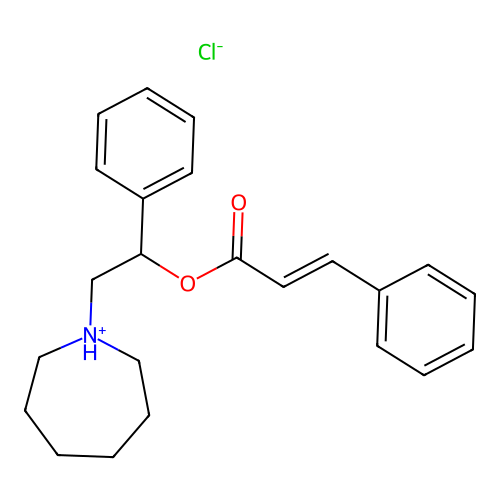 Cinnamic acid, alpha-(hexahydro-1H-azepin-1-ylmethyl)benzyl ester, hydrochloride structure
