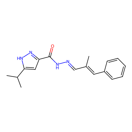 N'-[(1E,2E)-2-methyl-3-phenylprop-2-en-1-ylidene]-3-(propan-2-yl)-1H-pyrazole-5-carbohydrazide structure