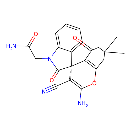 (R)-2-(2-amino-3-cyano-7,7-dimethyl-2',5-dioxo-5,6,7,8-tetrahydrospiro[chromene-4,3'-indolin]-1'-yl)acetamide structure