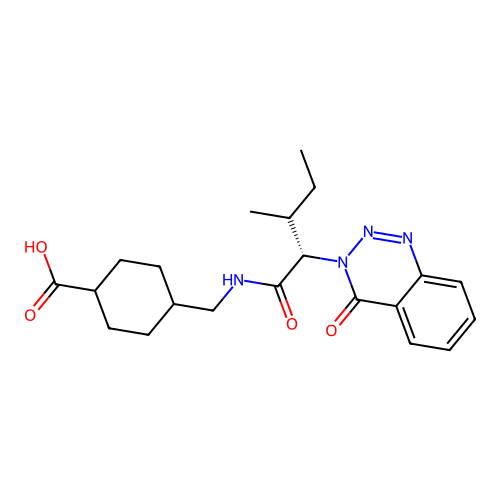4-(((2S,3S)-3-methyl-2-(4-oxobenzo[d][1,2,3]triazin-3(4H)-yl)pentanamido)methyl)cyclohexanecarboxylic acid structure