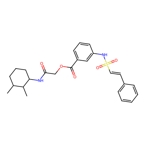 [2-[(2,3-dimethylcyclohexyl)amino]-2-oxoethyl] 3-[[(E)-2-phenylethenyl]sulfonylamino]benzoate structure