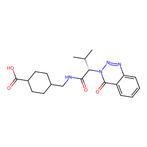 (S)-4-((3-methyl-2-(4-oxobenzo[d][1,2,3]triazin-3(4H)-yl)butanamido)methyl)cyclohexanecarboxylic acid structure
