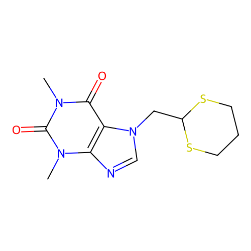 1H-Purine-2,6-dione, 3,7-dihydro-1,3-dimethyl-7-(1,3-dithian-2-ylmethyl)- structure