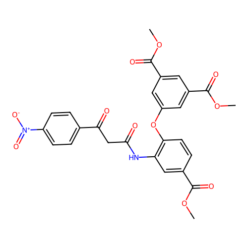 Dimethyl (methoxycarbonyl)-((nitrobenzoyl)-acetamido-phenoxy)isophthalate structure