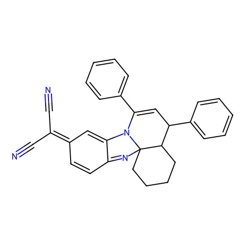 (5,7-diphenyl-1,2,3,4,4a,5-hexahydro-10H-benzimidazo[2,1-j]quinolin-10-ylidene)propanedinitrile structure