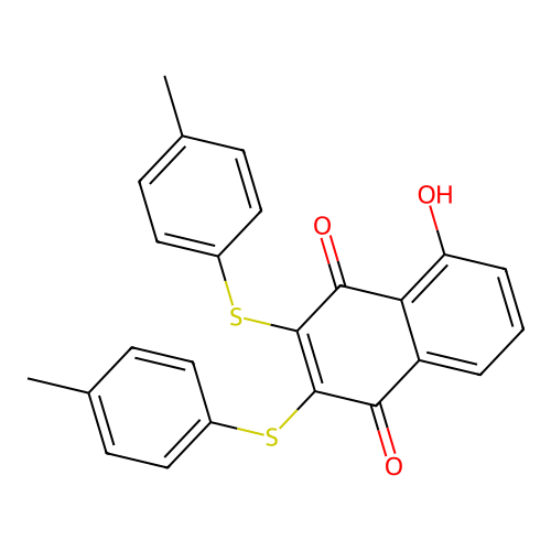 5-Hydroxy-2,3-bis(p-tolylsulfanyl)naphthalene-1,4-dione structure
