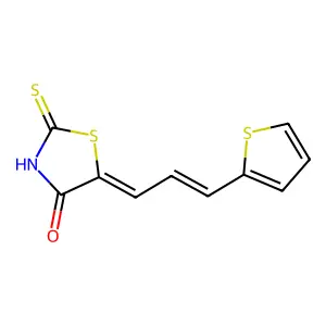 (5Z)-2-sulfanylidene-5-[(E)-3-thiophen-2-ylprop-2-enylidene]-1,3-thiazolidin-4-one structure