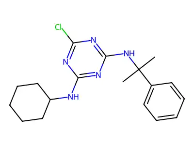 6-chloro-4-N-cyclohexyl-2-N-(2-phenylpropan-2-yl)-1,3,5-triazine-2,4-diamine structure